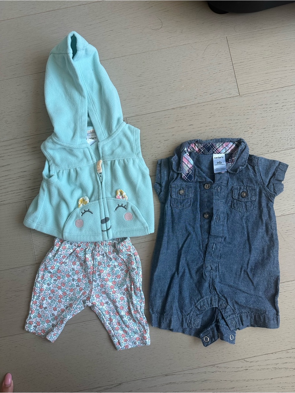 Carter's pack of 2 - Chambray-Style Romper with Pink & Navy Plaid Trim